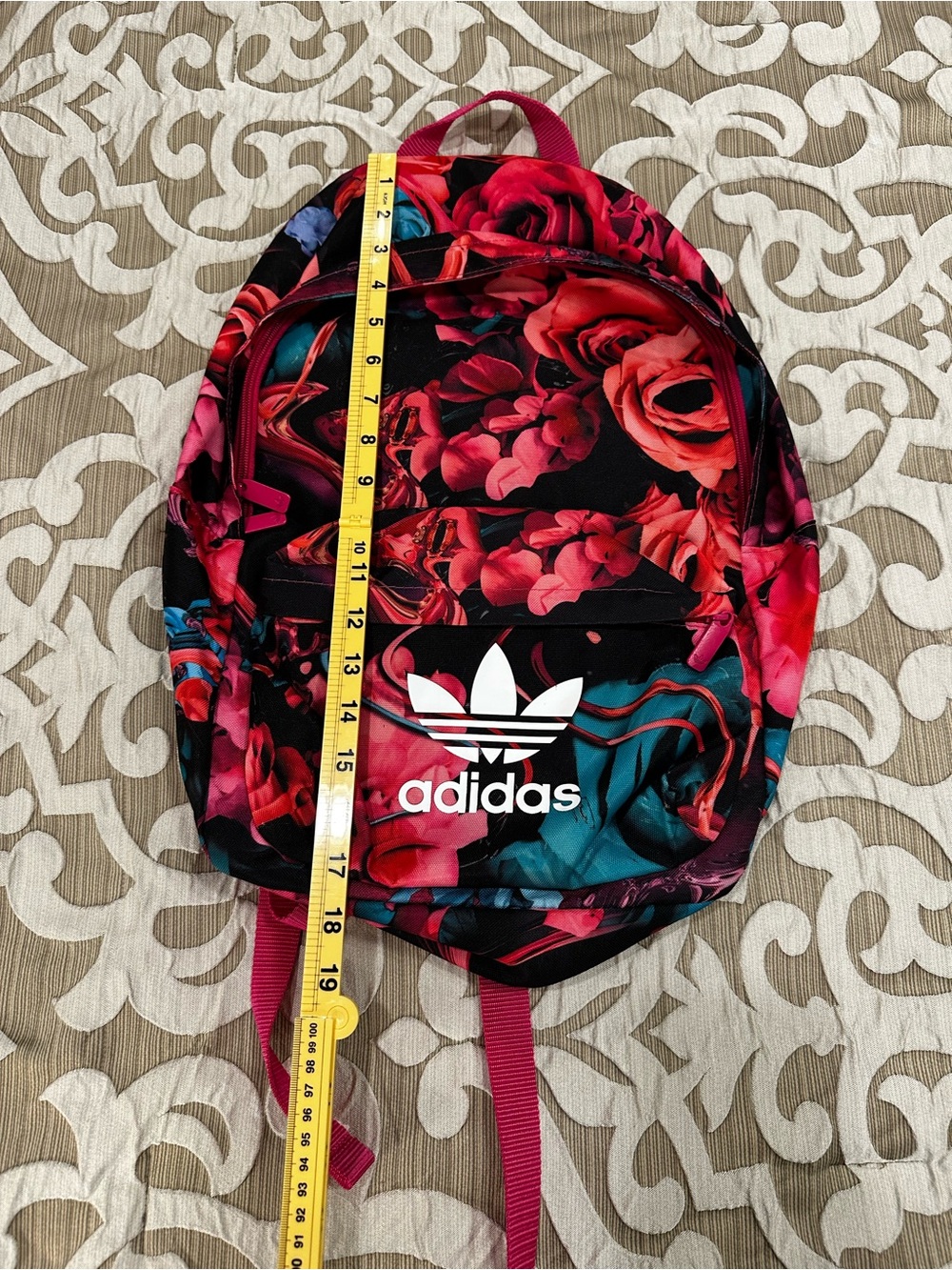 Addidas Floral Rose Print Backpack in Pink & Teal - Picture 5 of 9